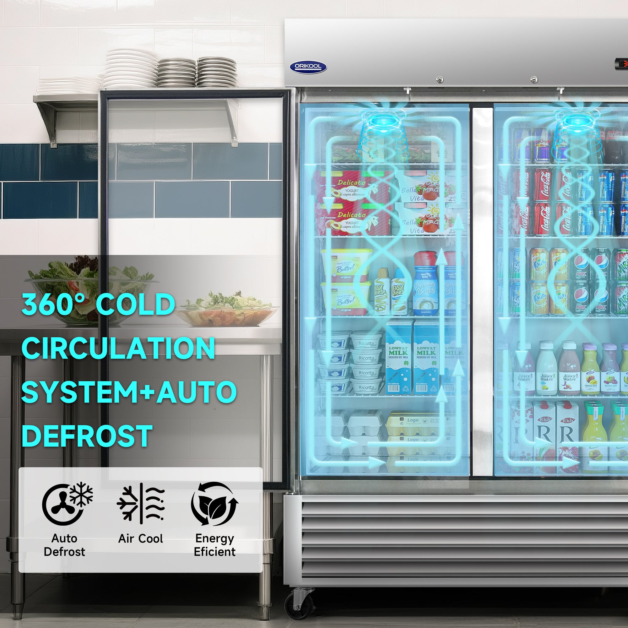 360° cold air circulation and automatic defrost system ensure uniform cooling in double door refrigerator.