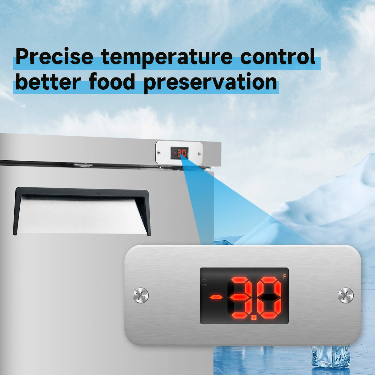 48″ Commercial Undercounter Worktop Freezer, 14 Cu Ft, 2 Doors