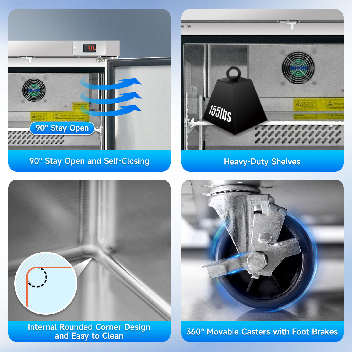 48″ Commercial Undercounter Worktop Freezer, 14 Cu Ft, 2 Doors