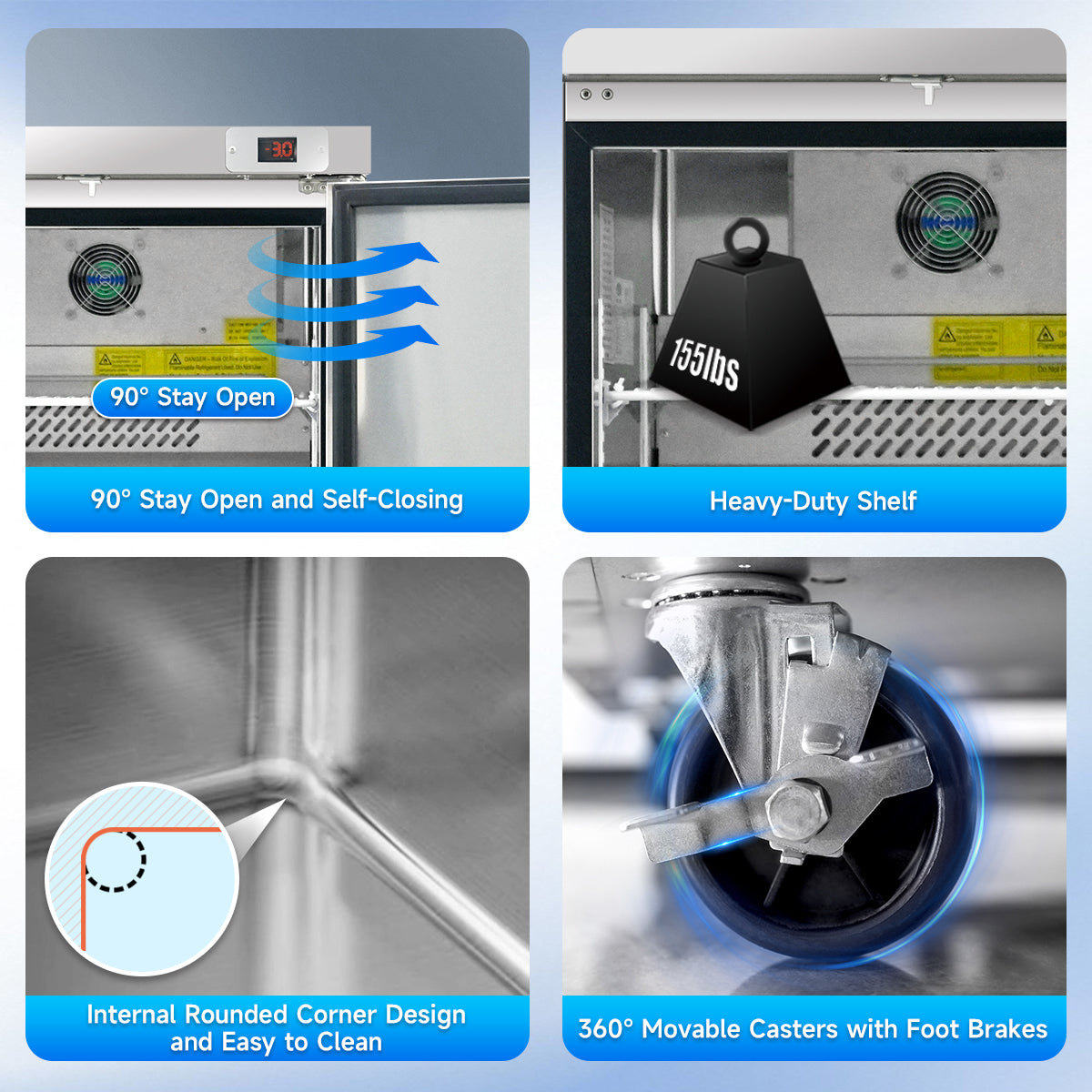 29″ Commercial Undercounter Worktop Freezer, 8 Cu Ft, 1 Door