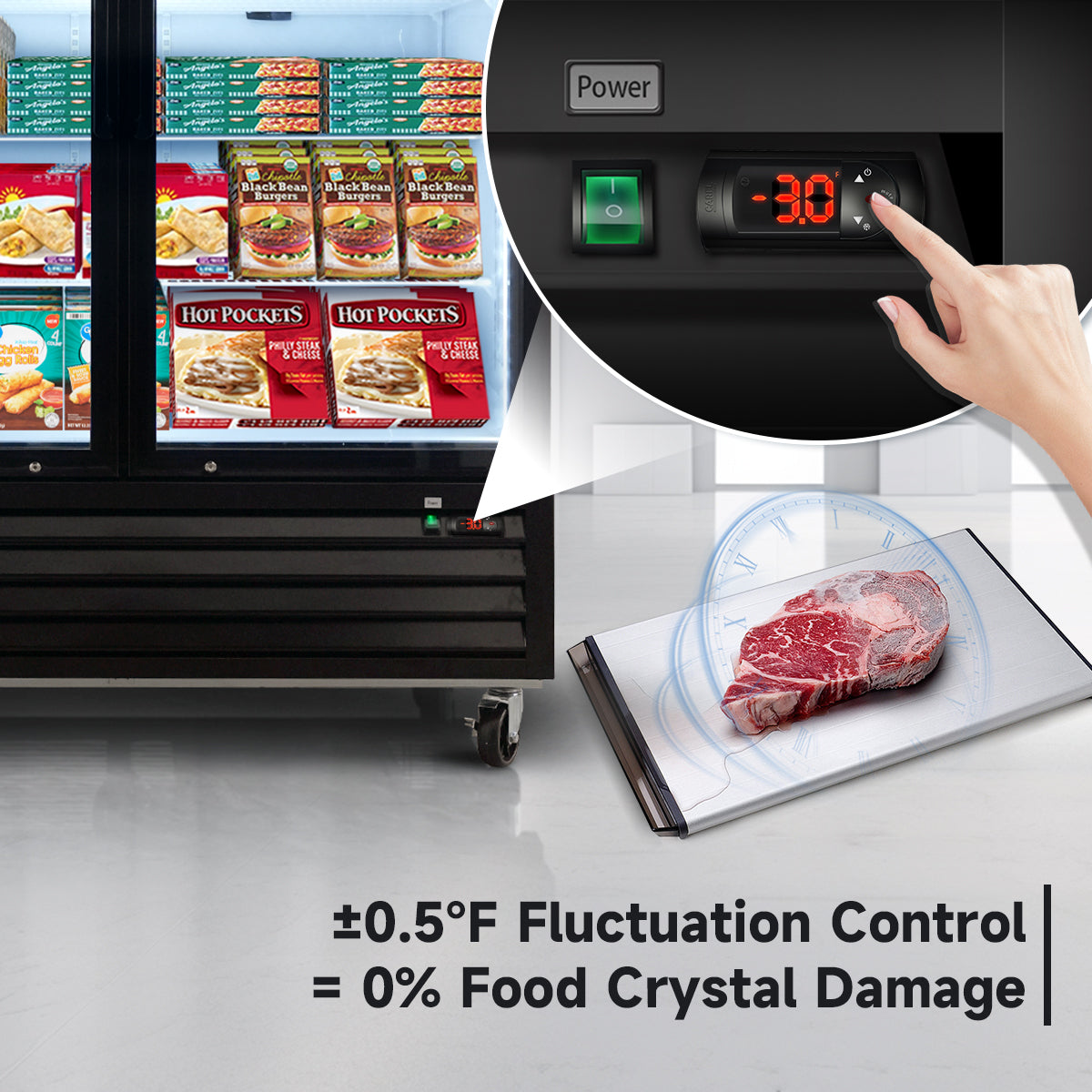 ±0.5°F precise temperature control prevents food crystal damage and maintains freshness.