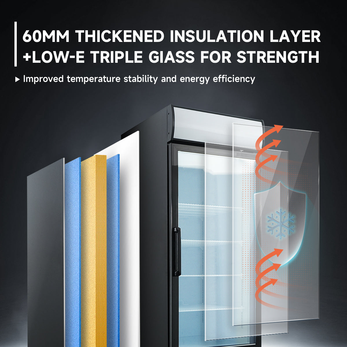60mm thickened insulation and Low-E triple glass door improve stability and energy efficiency.
