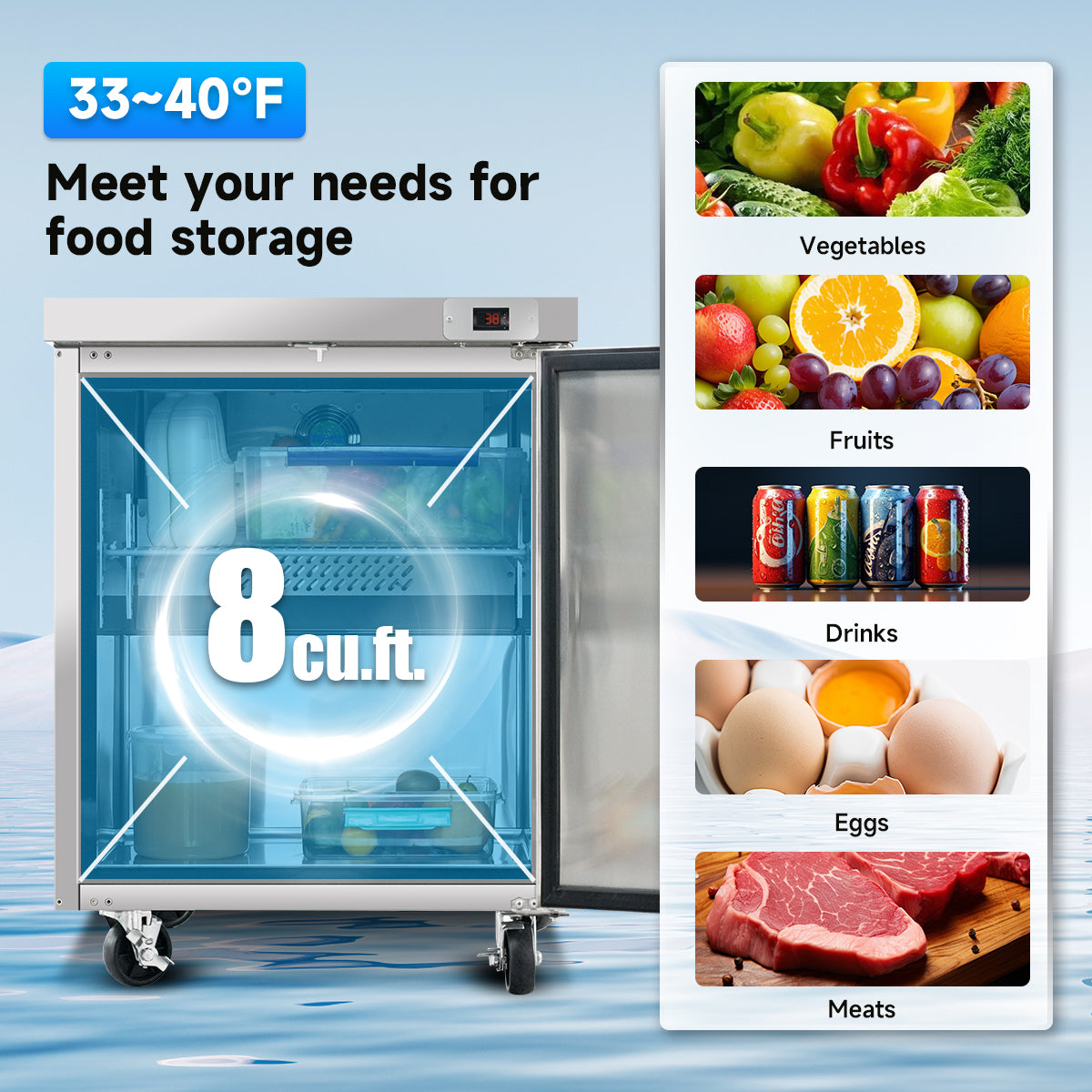 29″ W Commercial Undercounter Refrigerator – 8 Cu Ft Worktop Fridge