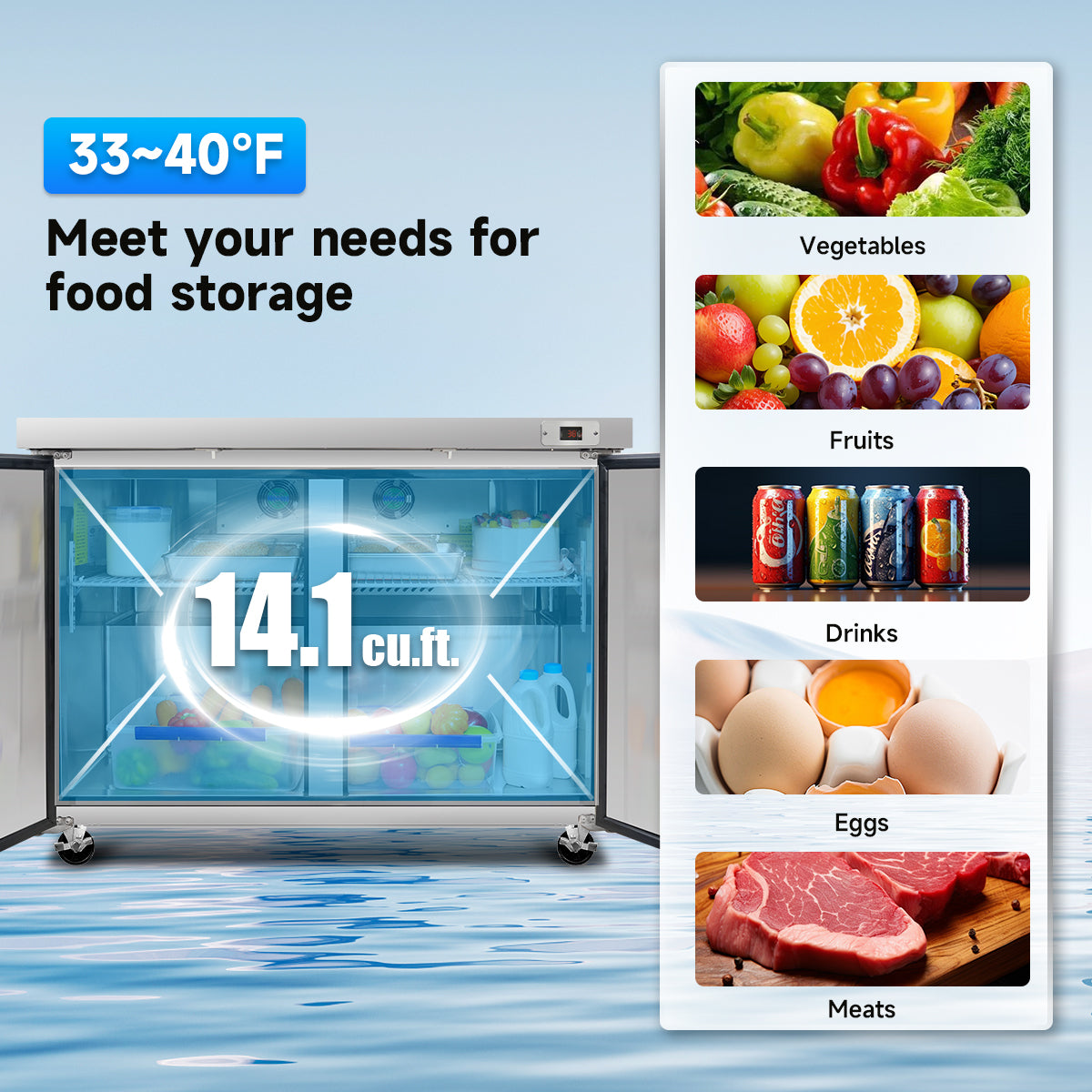 48″ W Commercial Undercounter Refrigerator – 14 Cu Ft Worktop Fridge