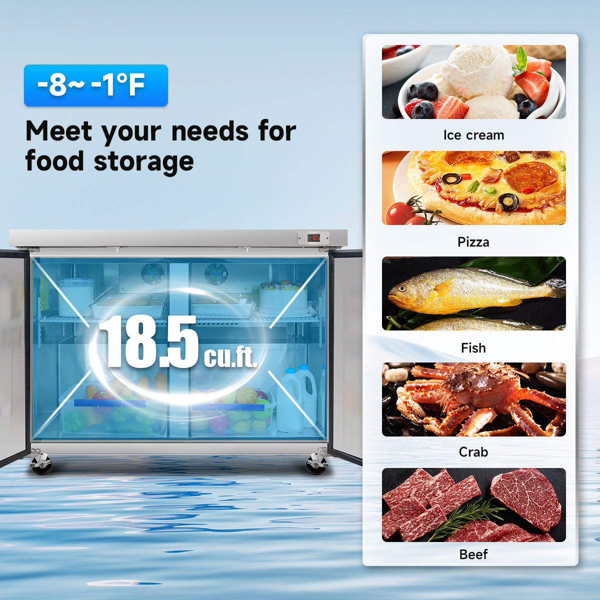 60″ Commercial Undercounter Freezer – 18 Cu Ft Worktop Freezer