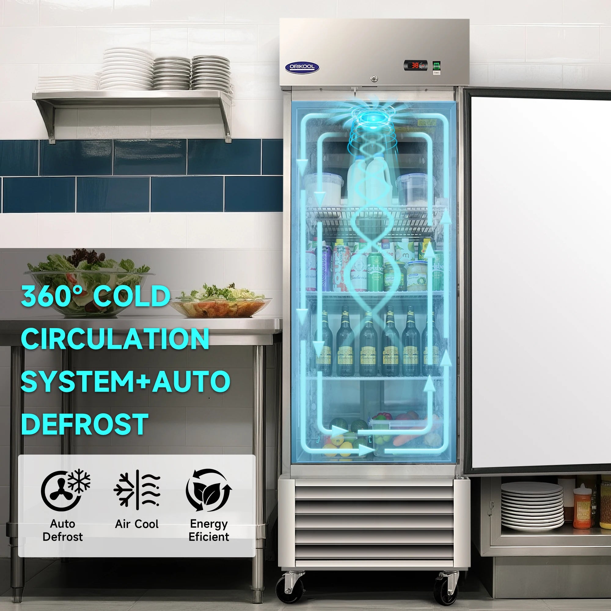 360-degree cold air circulation system with automatic defrost for even and efficient cooling
