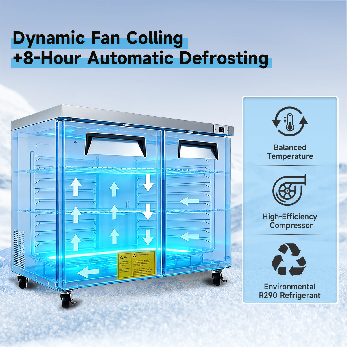 60″ Commercial Undercounter Worktop Refrigerator, 18.5 Cu Ft, 2 Doors