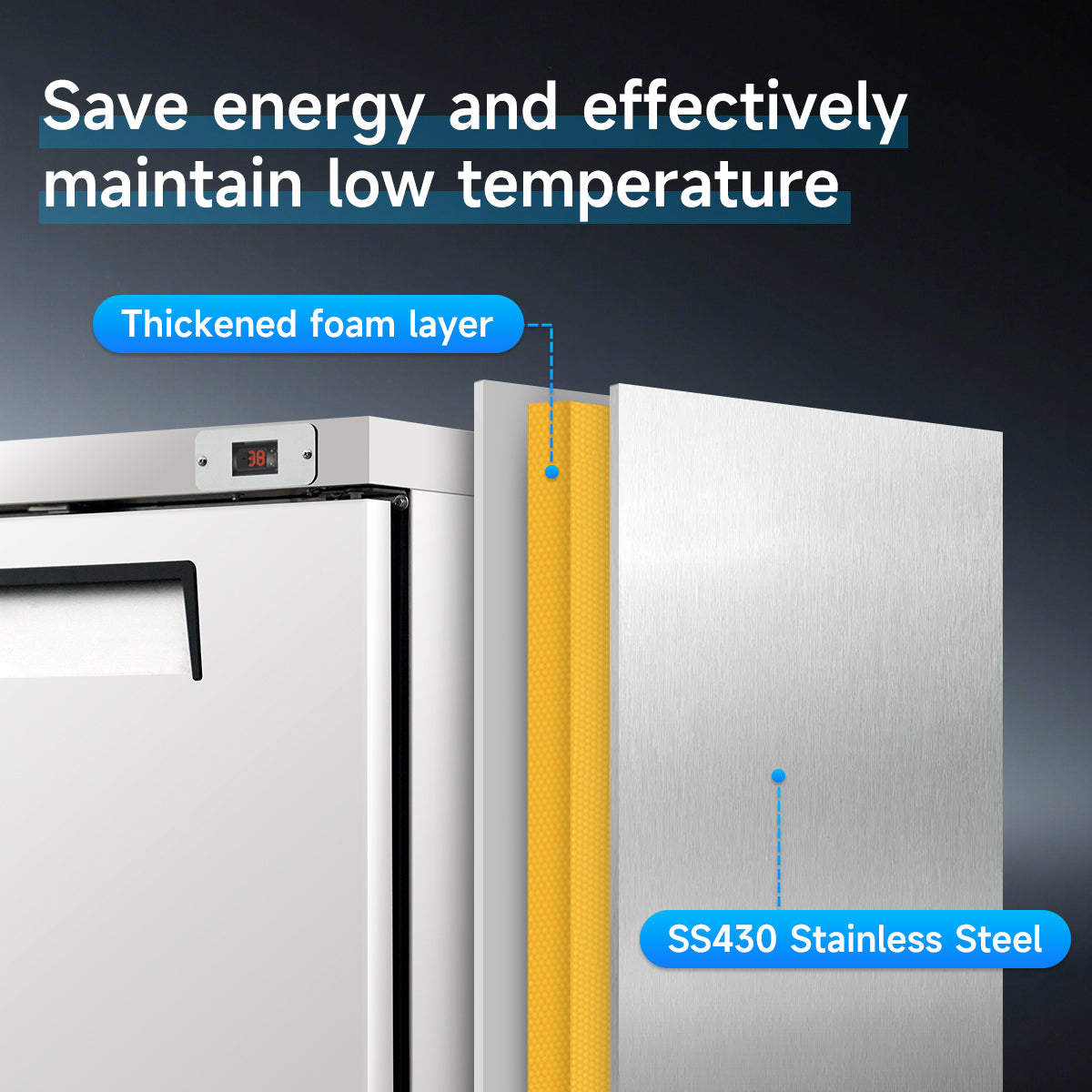 60″ Commercial Undercounter Worktop Refrigerator, 18.5 Cu Ft, 2 Doors