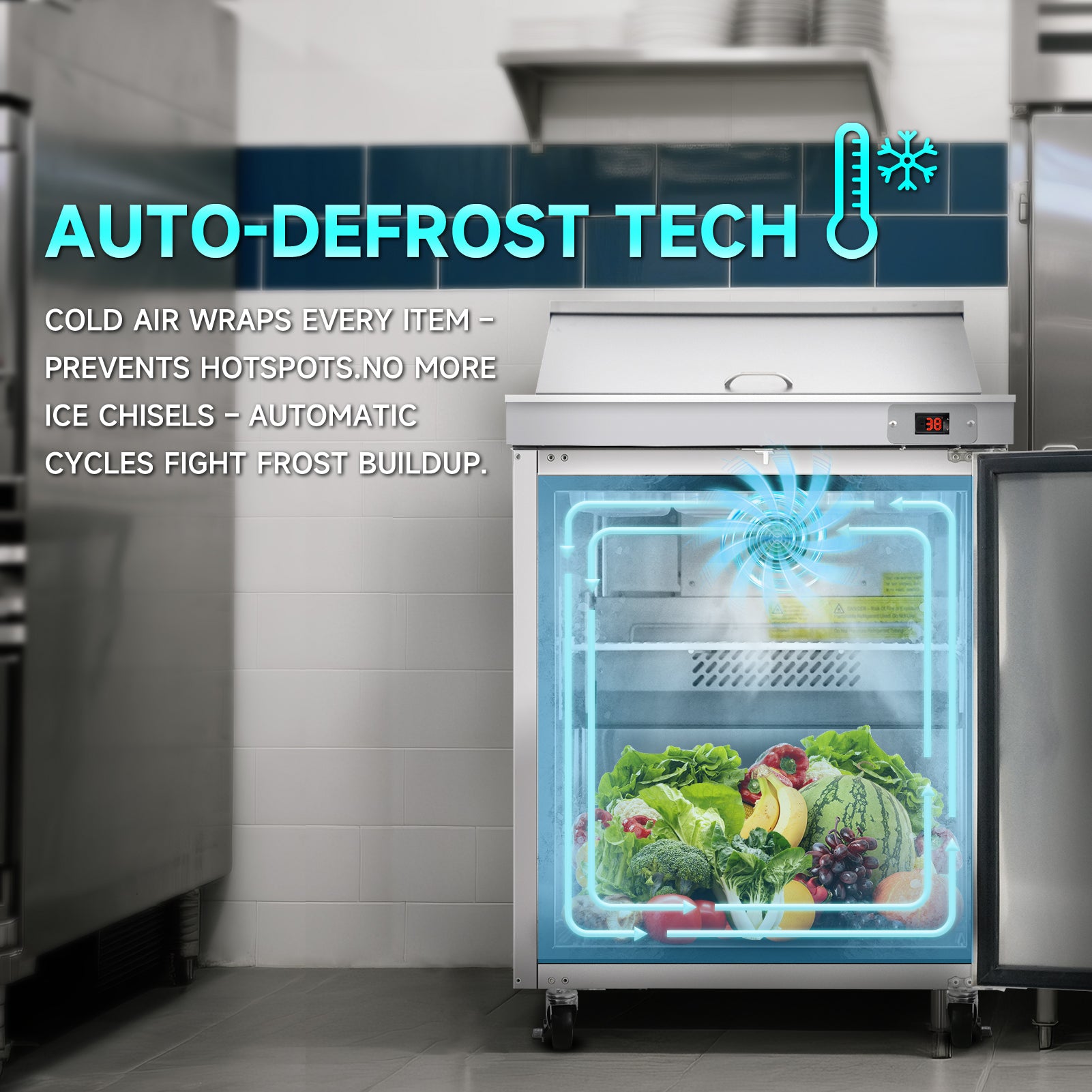 Auto-defrost technology prevents frost buildup and keeps cold air evenly distributed.