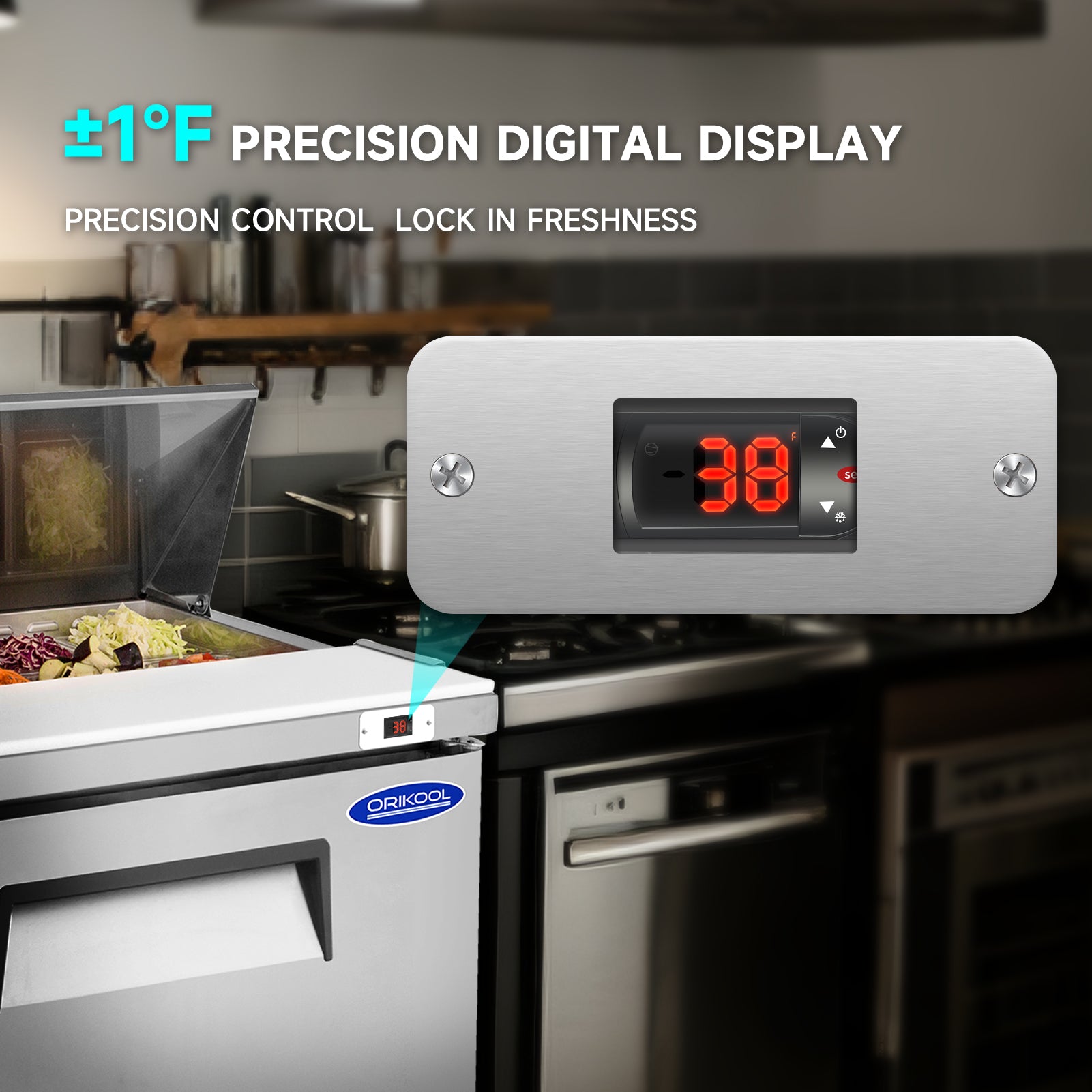 ±1°F precision digital display ensures accurate temperature control and food freshness.